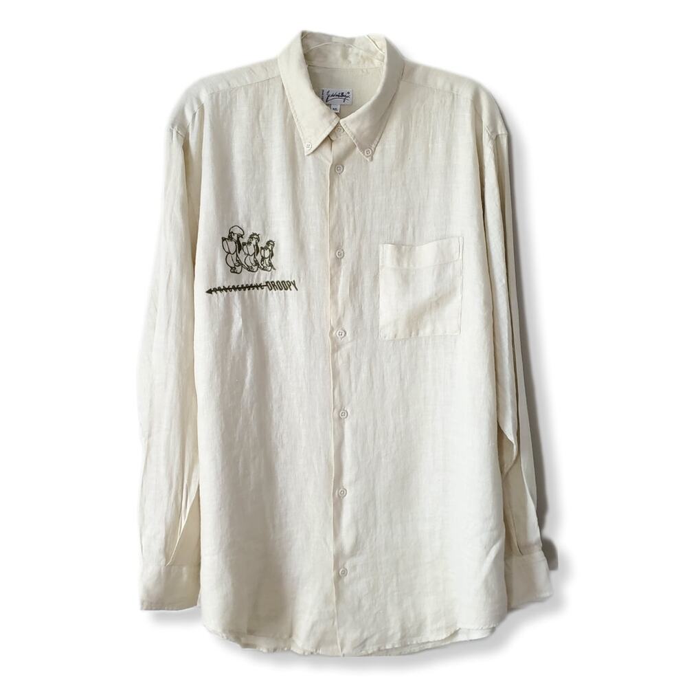 Men Vtg JC De Castelbajac Ivory Linen Shirt XL Ivory Droopy Dog Warner Bros NEW